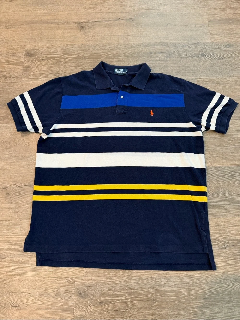 Polo Ralph Lauren Men’s Striped Polo Vintage 90s Blue Short Sleeve Shirt XXL